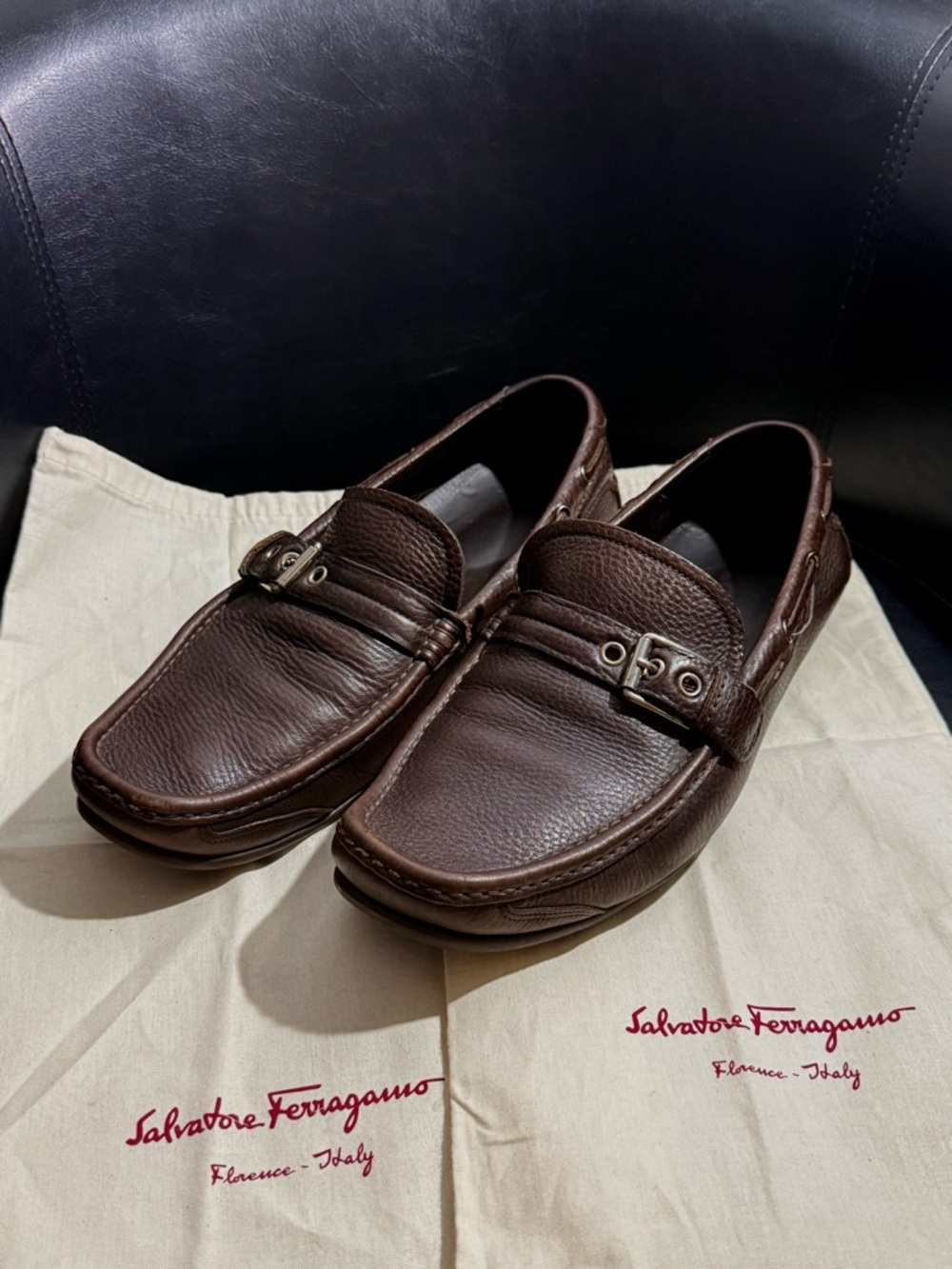 Salvatore Ferragamo Men's Dark Brown Leather Bit-Detail Loafers